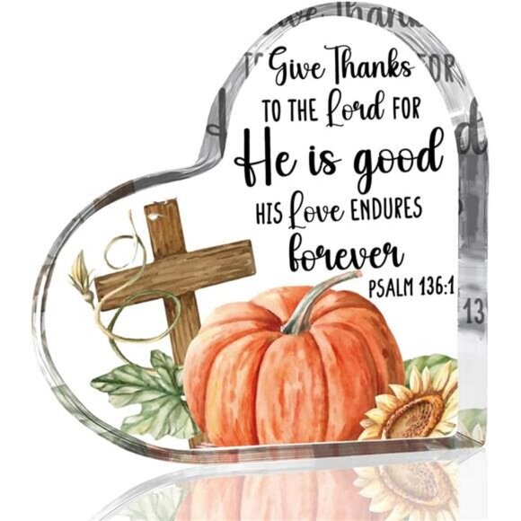 Church Jesus Decor Autumn Pumpkin Thanksgiving Decorations Heart Acrylic Sign - Picture 1 of 7